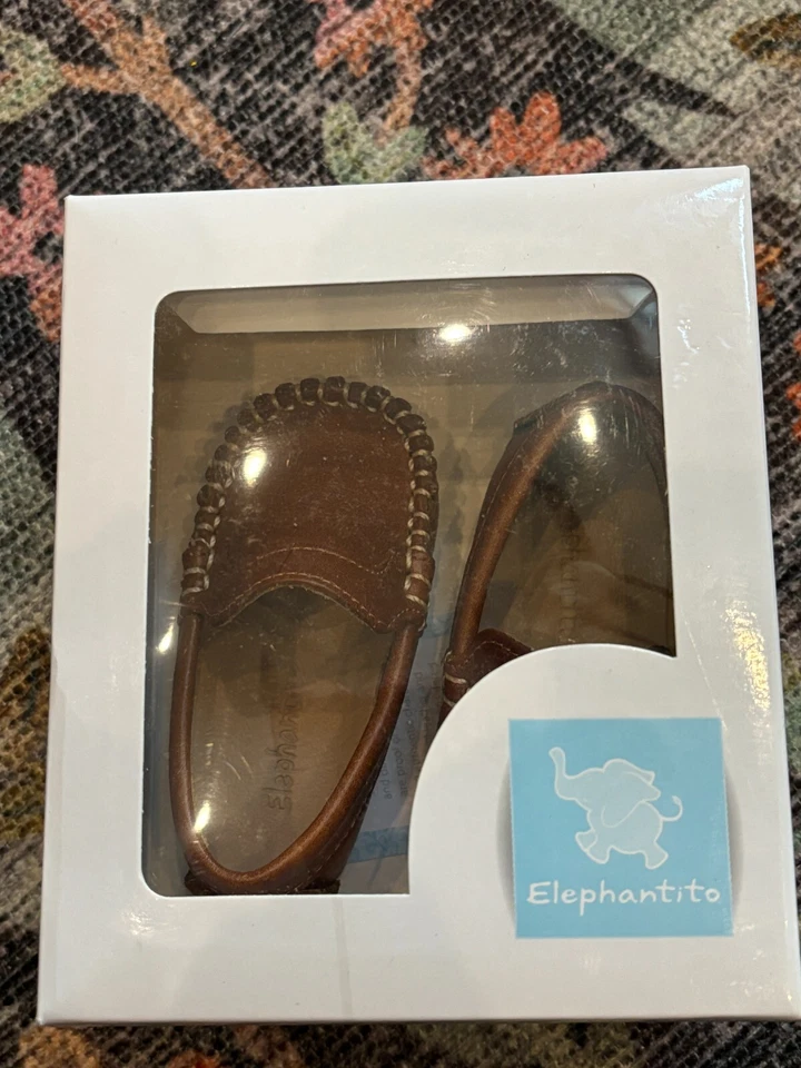 Elephantito NOVO NA CAIXA Sapatos Bebê Menino, Mocassins de Couro Marrom, Tamanho 2 - Imagem 3 de 4