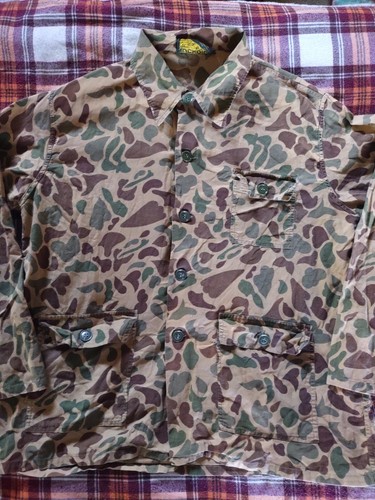 Vintage Hunters Choice Frog Skin Duck Camo Button Up Light Jacket Shirt Sz XL