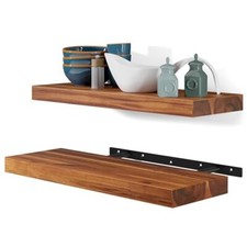 BATODA Set of 2 17" Acacia Wood Floating Shelves Wall Mounted Assorted Sizes