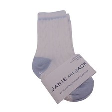 NWT Janie And Jack Baby Socks 3-6 Months White Blue Cable Knit Crew One Pair