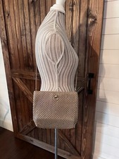 Vintage La Regale LTD Metal Tan Beaded Shoulder Purse Bag BDR 
