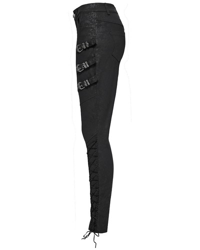Punk Rave Womens Baroque Gothic Paisley Print Lace Up Buckled Leggings - Picture 3 of 13