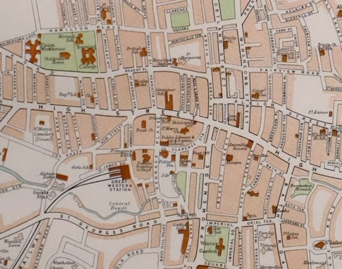 1897 VICTORIAN ANTIQUE MAP CHELTENHAM CITY PLAN COLLEGE CHURCH WORKHOUSE - Picture 2 of 4