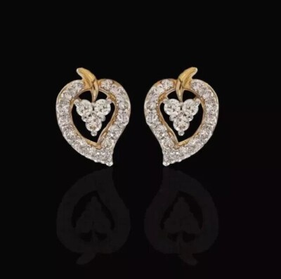 Women's Pretty Leaf Stud Earring Round Simulated Diamond 14k Yellow Gold Plated