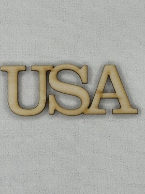 Custom Laser Cut Unfinished USA Word Shape Wood Craft Cutout
