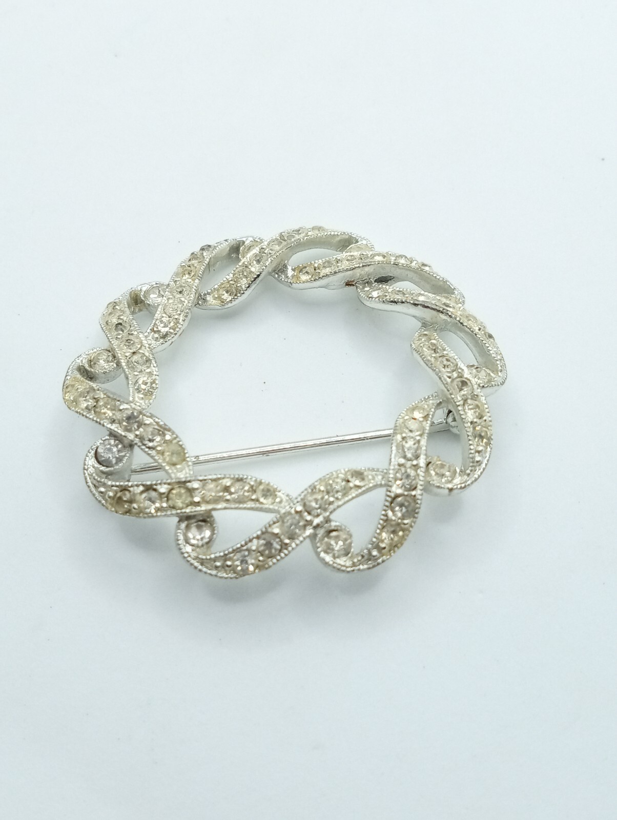 Vintage Henry Bogoff Clear Rhinestone Wreath Broo… - image 4