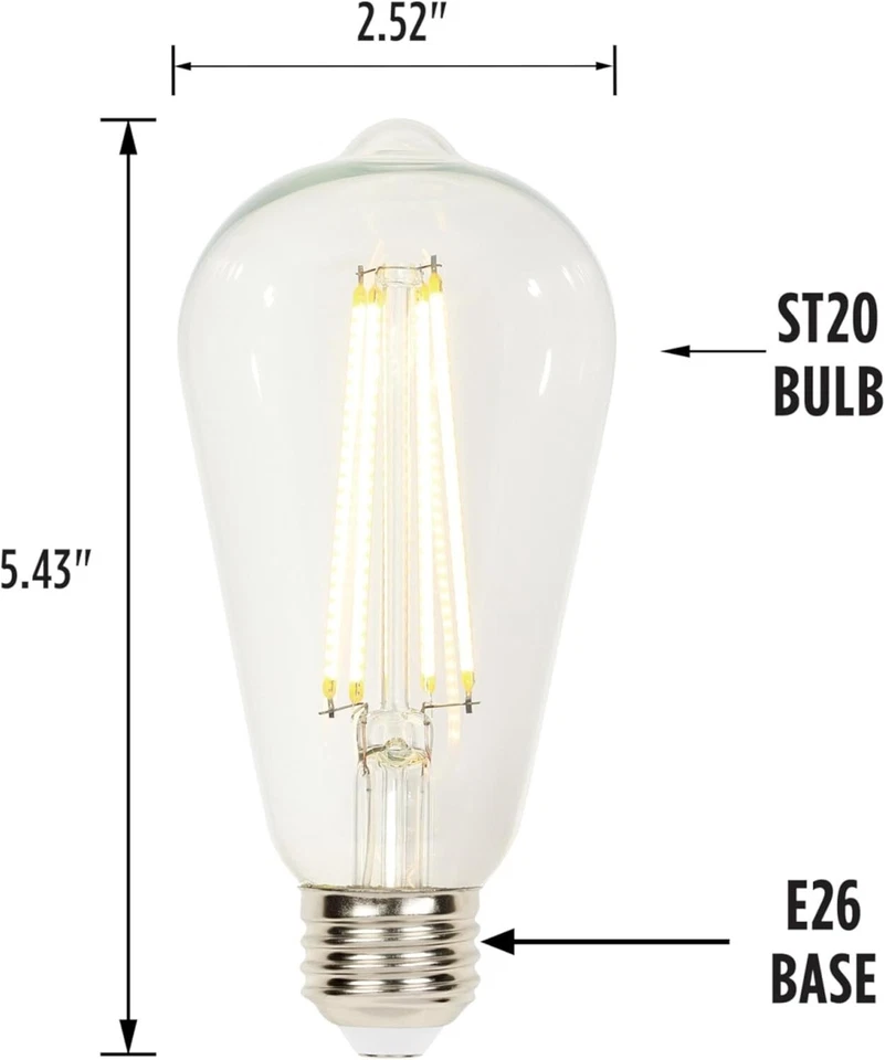 Westinghouse 5262020 6.5 Watt ST20 Dimmable Clear Filament, 5 Pack - Image 3 of 4