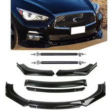 For Infiniti Q60 Base Sport Gloss Black Front Bumper Lip Splitter Spoiler Strut