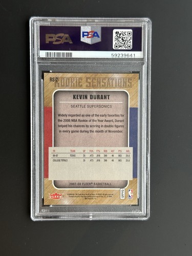 2007-08 Fleer Rookie Sensations Glossy Kevin Durant #RS-2 PSA 9 MINT RC - Picture 2 of 2