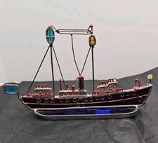 Stained Glass Sailing Ship Nautical Sail Boat Blue Red Handmade 7.25" X 4.25"