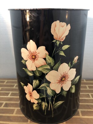 Mid Century Decoware Metal Trash Can Waste Basket Pink