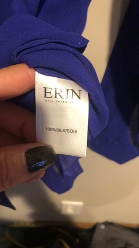 Blusa Erin Fetherston blu semi trasparente manica lunga 100% seta bottoni taglia med - Foto 5 di 6