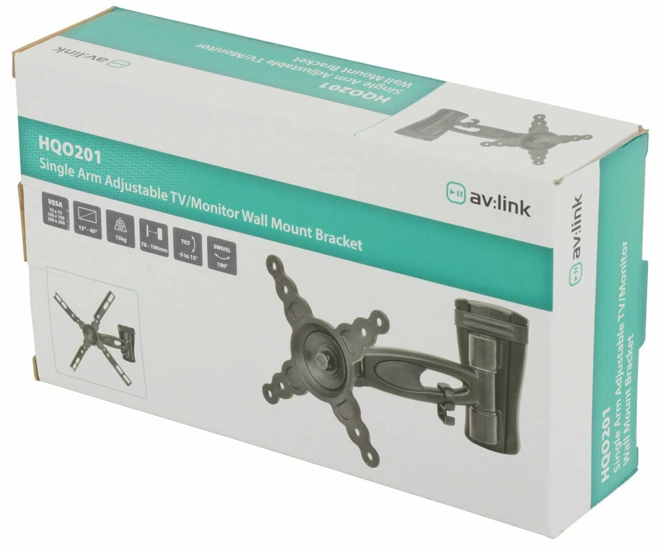 AV:Link Compact Full Motion Single Arm TV/Monitor Wall Bracket 13" to 40 - Image 4 of 4