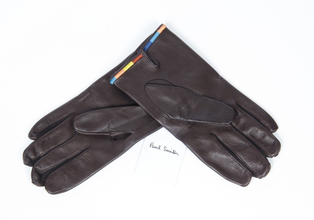 BNWT PAUL SMITH MEN'S LUXURY 'ARTIST STRIPE' DARK BROWN GLOVES