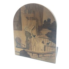 Vintage BG Buchschmid Gretaux Marquetry Wood Inlay BOOKENDS “Art & Book”