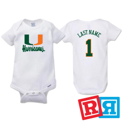 Personalized Miami Hurricanes Gerber Baby Onesie  Cotton Custom Bodysuit