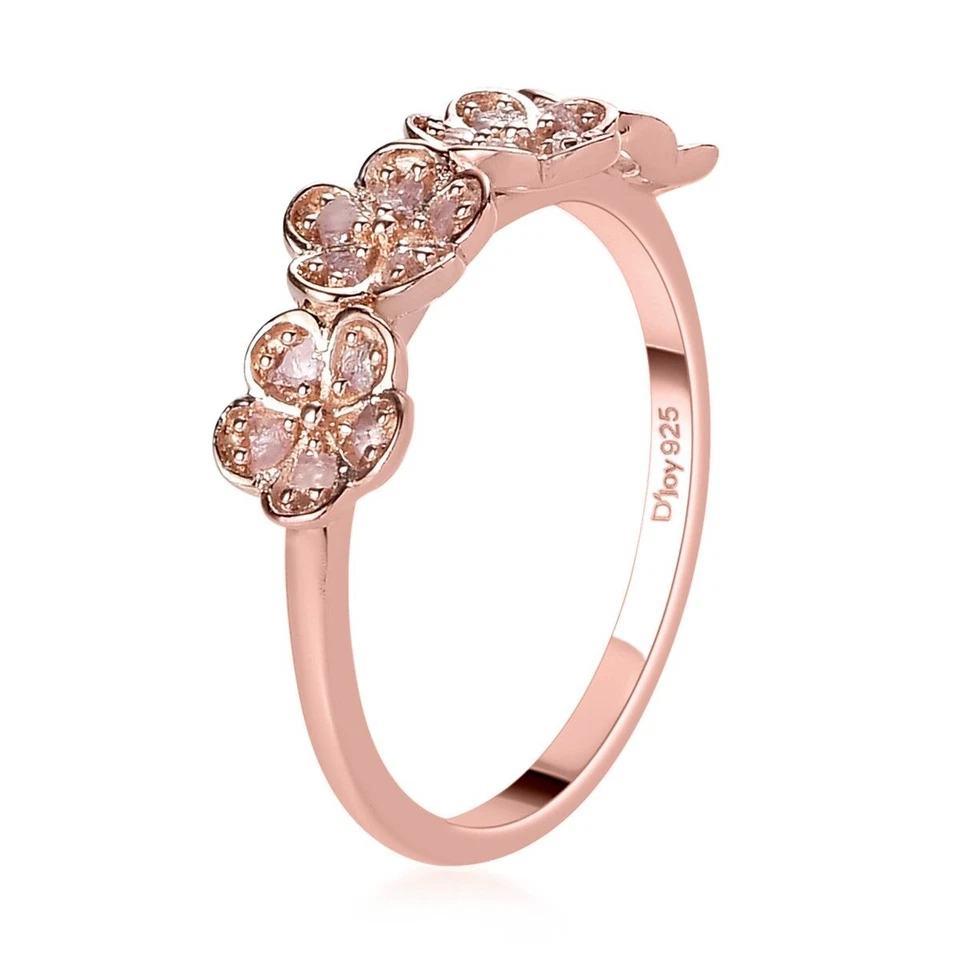 Uncut Natural Pink Diamond Floral Band Ring in Vermeil RG Over Sterling Size 8 - Image 3 of 4