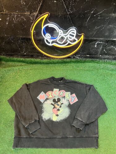 H&M Mickey Mouse Disney Black Crewneck Faded Vintage Style Women’s Size Large LG