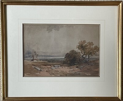 David Cox Jnr; signiertes Aquarell von windgepeitschtem Hügel & Windmühle, Provenienz.