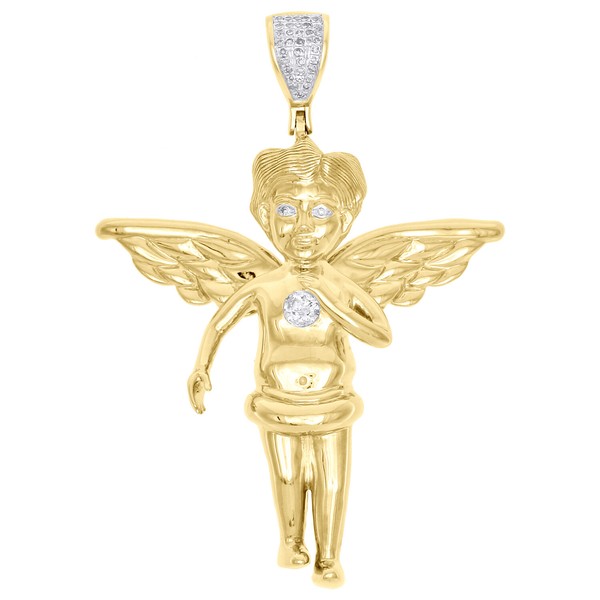 "10K Gelbgold Diamant Full Engel KöRper AnhäNger 1.90 \" Herren Pflastern 1/5 Ct"-image