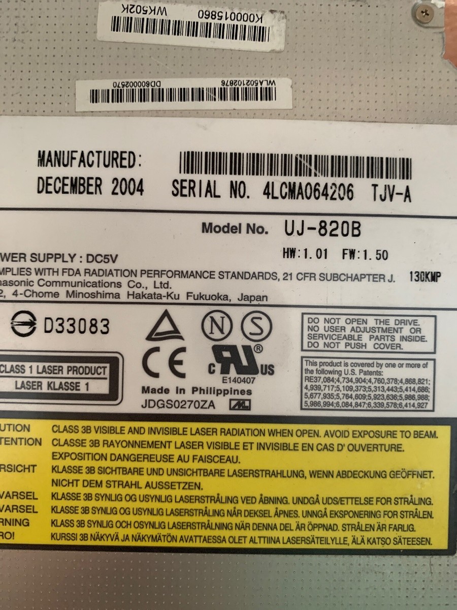 DVD Drive Class 1 Laser Product Model No. UJ-820B (CC) | eBay