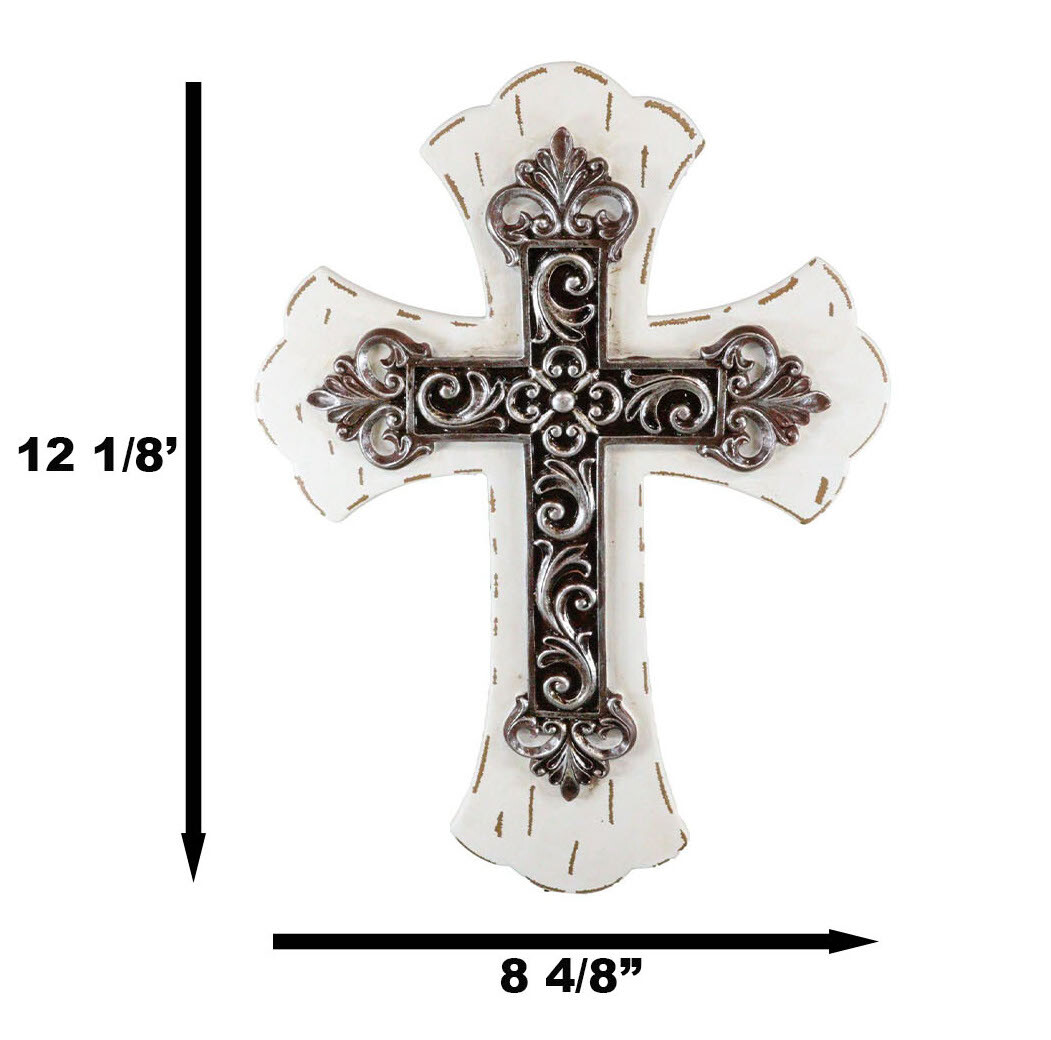 Rustic Southwestern Tuscany French Lily Fleur De Lis Antiqued White Wall Cross