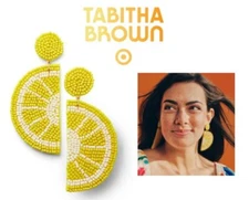 Tabitha Brown Earrings Drop Dangle Beaded Yellow Lemon Summer Tropical Oversized