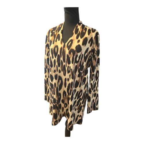 Tunica donna Chico's neutra lucida animale modello maglia top LS taglia 2 nuova con etichette $75 - Foto 3 di 7