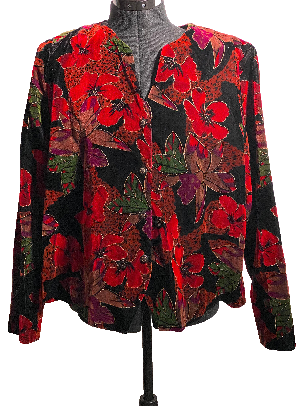 Vintage Fosby Jacket Women Extra Large Velvet Floral Fly Away Size 18