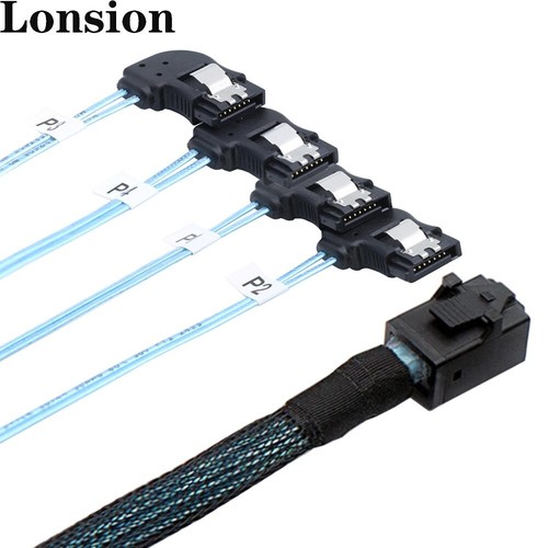 MINI SAS HD SFF-8643 to 4 Ports SATA Left Angle Connection Cable for Servers - 第 1/15 張圖片