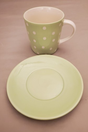 Starbucks Ceramic Coffee Mug Cup & Saucer Green Polka Dot 13oz 2006 - Picture 3 of 12