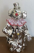 Vintage Clown Coin Bank Silver tone Metal Red Nose Made In Japan
