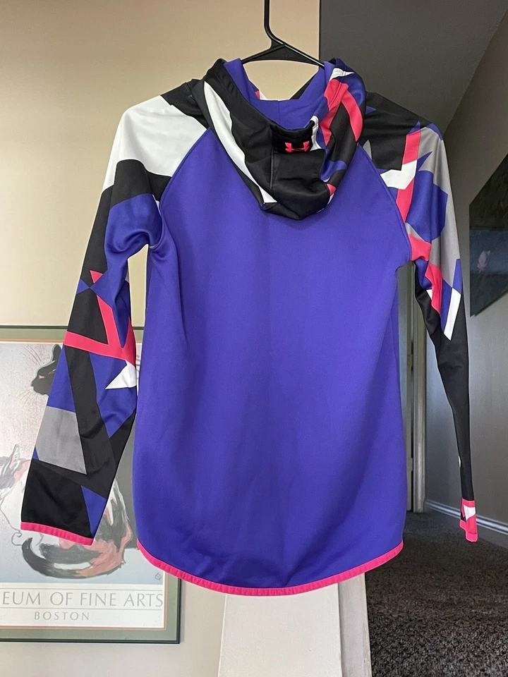 Under Armour ColdGear Niños Jóvenes Sudadera con Capucha Grande Logotipo Desequilibrado Púrpura Rosa Foto 2 de 4