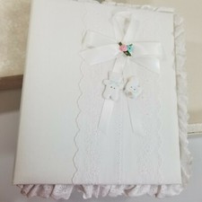 Vintage Hallmark Cherish Fabric Covered Keepsake Baby Album Eyelet Trim NOS