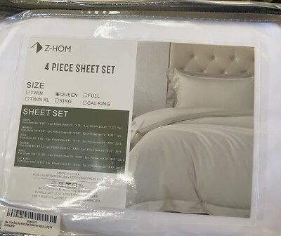 Z-hom Queen Bed Sheets Set, 4 Piece Upgraded & Certified Sheets, WHITE