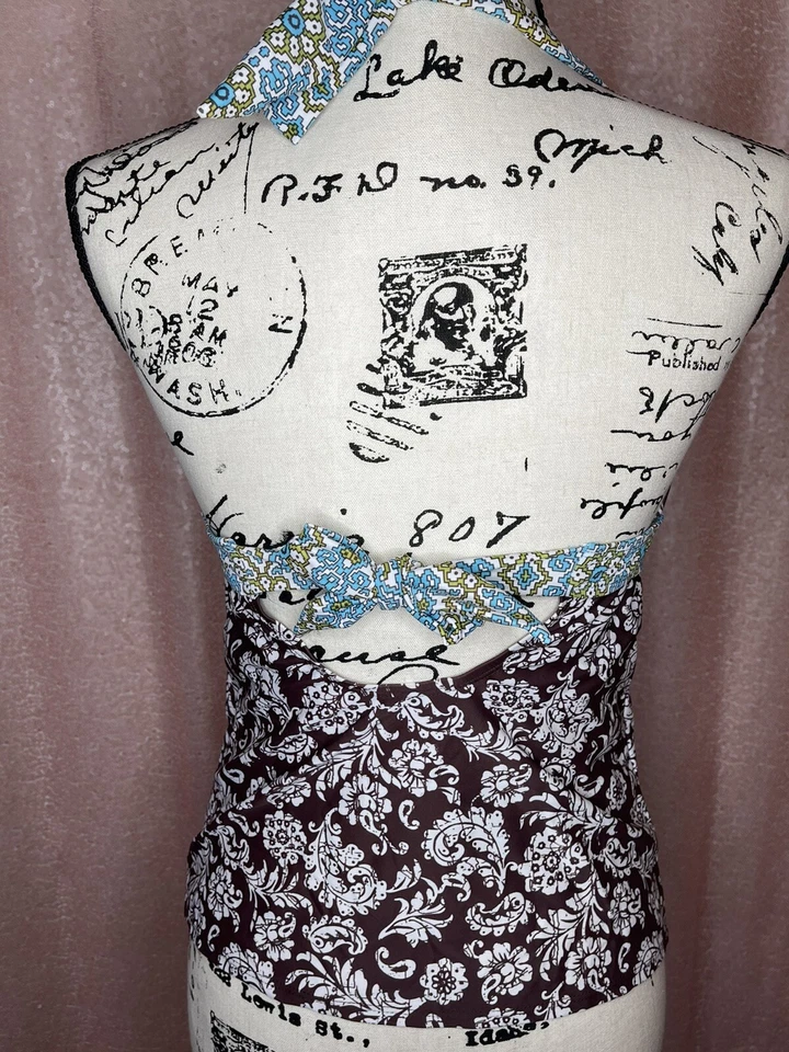 Athleta 36C 34D 32DD Brown Blue Paisley Tankini Swimsuit Pads Underwire Lined - Image 3 of 4