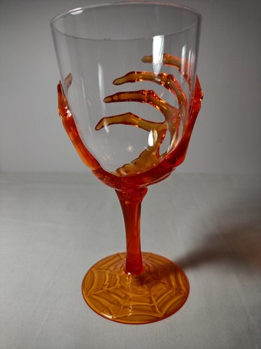 Halloween Skeleton Hand Plastic Goblets Orange Stem 7" Tall Lot of 5 - Picture 5 of 7