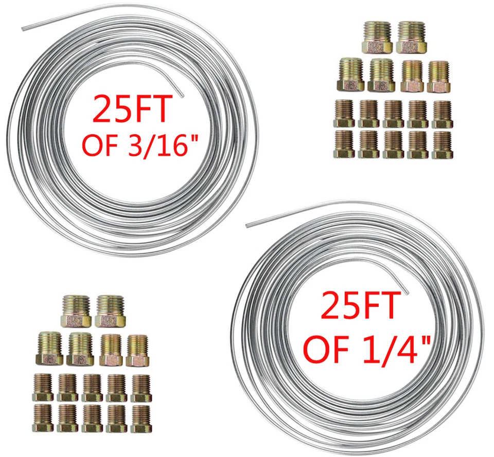2X Zinc Nickel Brake Line Tubing Kit 3/16" 1/4" OD 25FT Coil Rolls With Fittings - Image 2 of 4