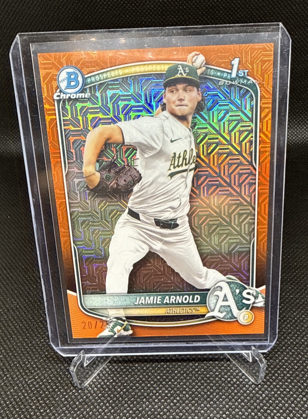 2025 Bowman Draft Chrome Orange Mojo Refractor 1ST Jamie Arnold /25 11th Pick!