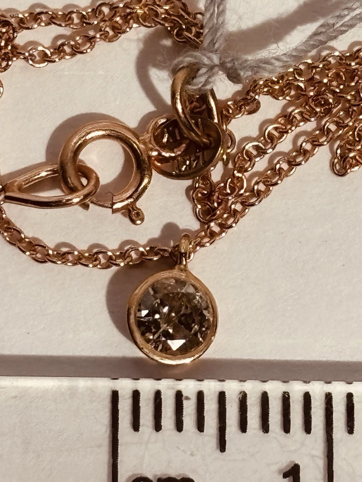 "Collar de diamantes joyería fina 14k natural 20 puntos oro rosa 16""ch bisel solitario" Foto 4 de 4