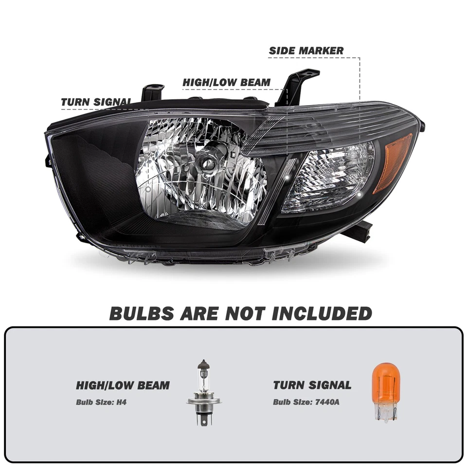 Faros esquineros ámbar carcasa negra para Toyota Highlander 2008 2009 2010 L+R Foto 2 de 4