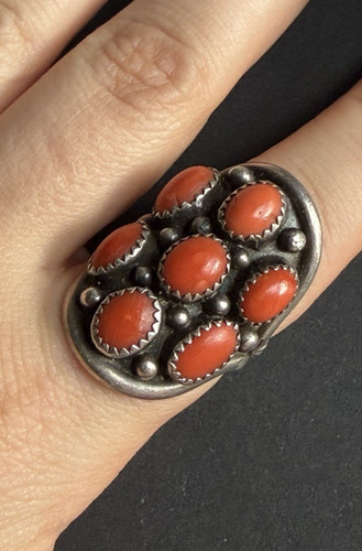 Vintage Old Pawn Navajo Coral Snake Eye Shield Ring Native American