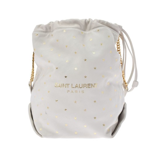Saint Laurent Teddy Drawstring Leather Gold Star Shoulder Bag Bucket YSL Ivory - Picture 3 of 19