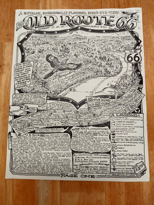 US ROUTE 66 Artist BOB WALDMIRE Fold-Out MAP - ZINE 1992 Original FREE SHIPPING!