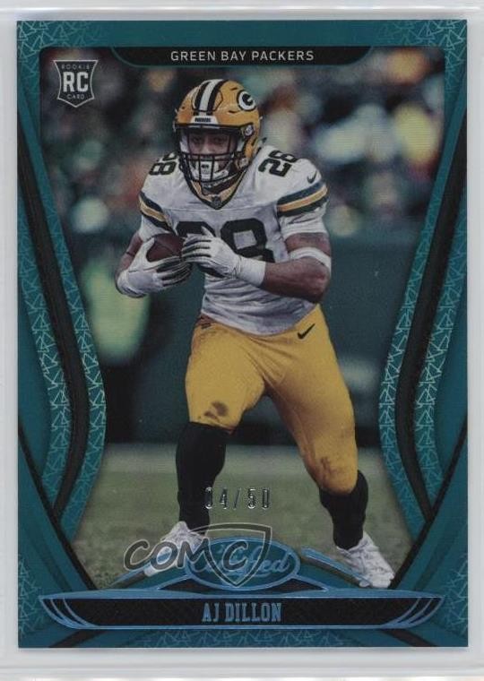 2020 Certified Rookies Mirror Teal 4/50 AJ Dillon #124 Rookie RC 14cm