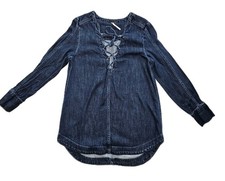 Free People Women's Jean Dark Denim Neopolitan Style Tunic Mini LS Dress Size S