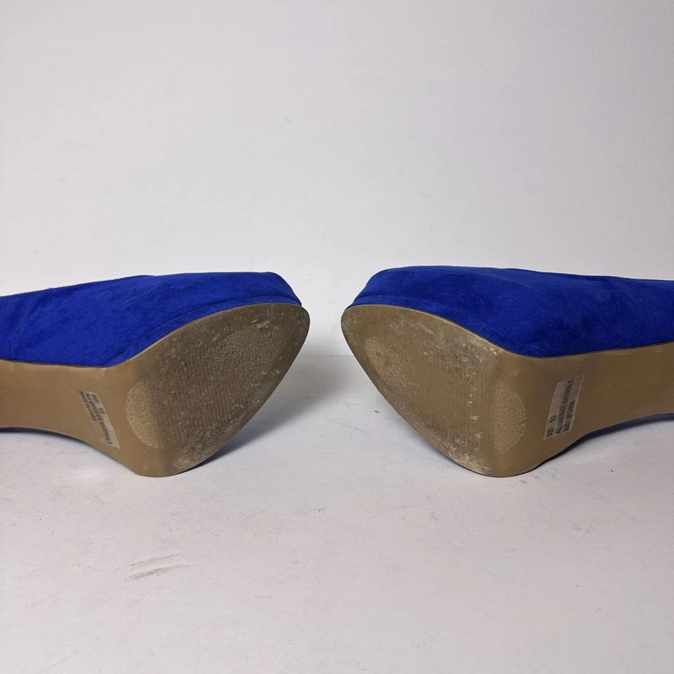 Qupid Mujeres 10 Tacones Azul Real Cobalto Punta abierta Plataformas Imitación Gamuza Elegante Foto 4 de 4