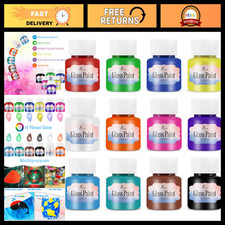 Non-Toxic Glass Paint Set for Stained Glass, Windows, Bottles Ceramics - 12 Co