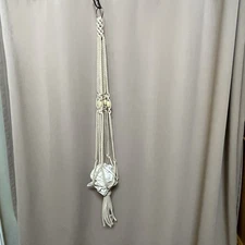 Vtg Macrame Plant Hanger 49” One Pot Jute Rope Boho Mid Century Hanging Planter