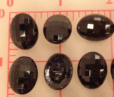 12 Czech jet black glass shank buttons faceted oval 18 x 14mm 3/4" x 1/2" 598